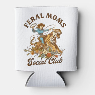 Feral Mum Social Club Funny Retro Boho Cowgirl  Can Cooler