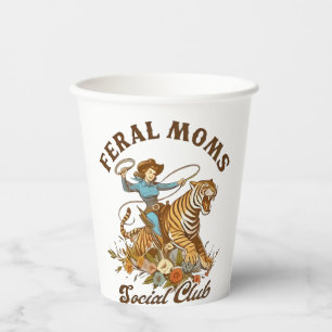 Feral Mum Social Club Funny Retro Boho Cowgirl Paper Cups