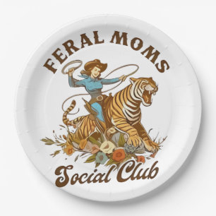 Feral Mum Social Club Funny Retro Boho Cowgirl  Paper Plate