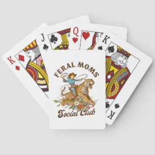 Feral Mum Social Club Funny Retro Boho Cowgirl  Playing Cards