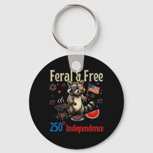Feral Patriotic Racoon 250th Anniversary 4th Of Key Ring