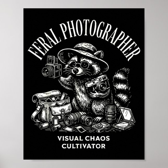 Feral Photographer Funny Racoon Camera Poster (Front)
