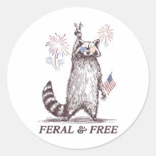 Feral Racoon 4th Of July Funny Patriotic Racoon F Classic Round Sticker