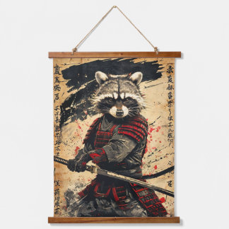 Feral Racoon Samurai Warrior - Japanese Ink Style Hanging Tapestry
