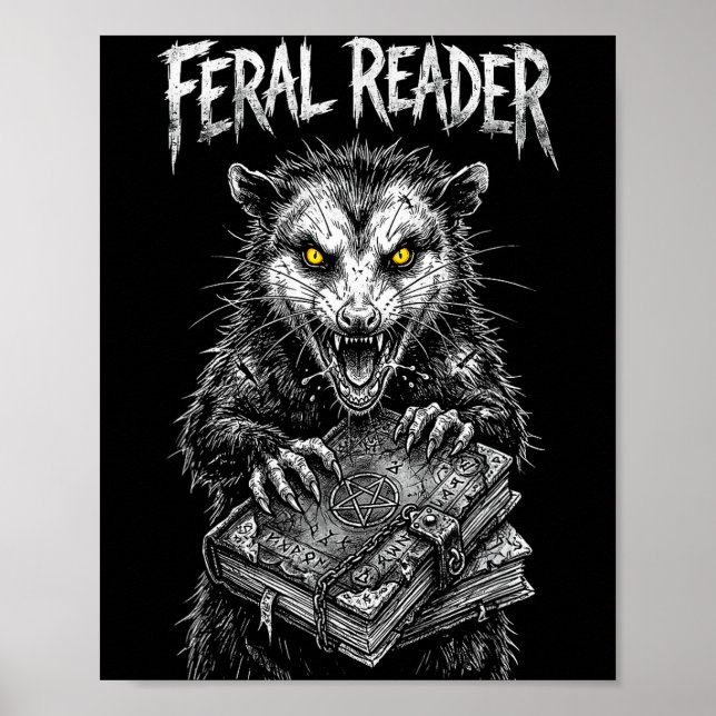 Feral reader funny opossum librarian books lover  poster (Front)