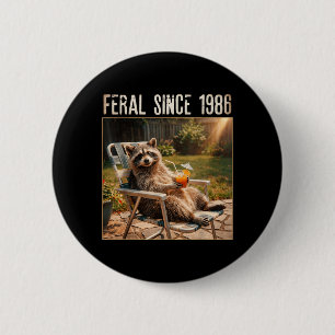 Feral Since 1986 Funny Racoon Meme Vintage 40th 6 Cm Round Badge