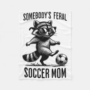 Feral Soccer Mum Funny Racoon Playing Sports Tren Fleece Blanket