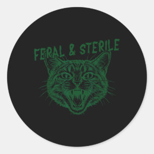Feral Sterile Cat Graphic Retro Funny Hysterectomy Classic Round Sticker