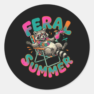 Feral Summer Funny Racoon Exotic Vacation Beach Classic Round Sticker