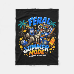 Feral Summer Mode Funny Racoon Beer Party Vibes Fleece Blanket
