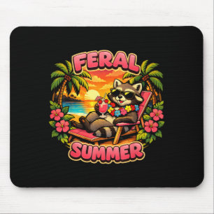 Feral Summer Racoon Beach Vacation Trocal Sunset Mouse Pad