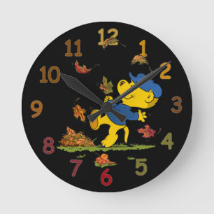 Ferald Amongst The Autumn Leaves  Round Clock