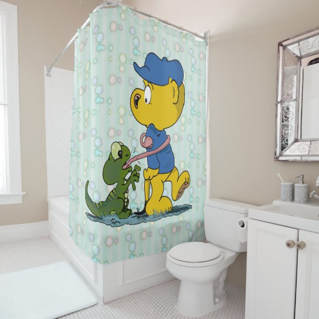 Ferald and the Baby Lizard Shower Curtain (In Situ)