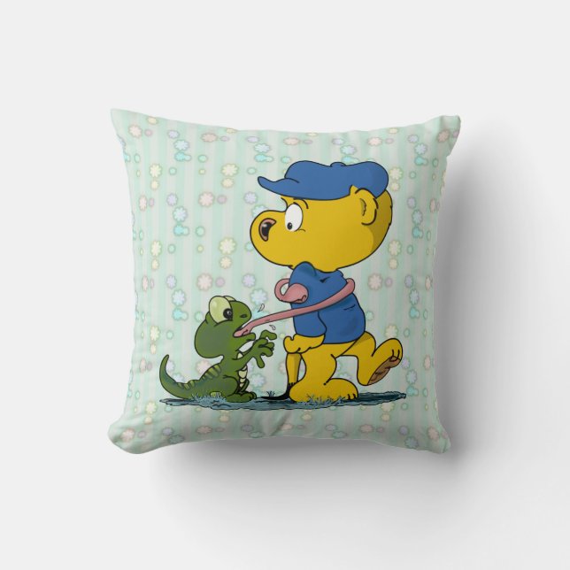 Ferald and The Baby Lizard Throw Pillow (Front)