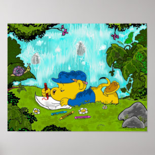Ferald Drawing By The Waterfall Poster