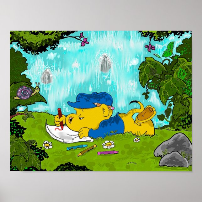 Ferald Drawing By The Waterfall Poster (Front)