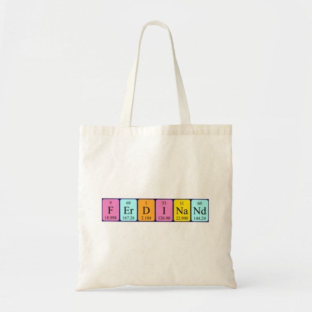 Ferdinand periodic table name tote bag (Front)