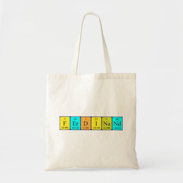 Ferdinand periodic table name tote bag (Front)
