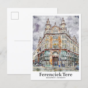 Ferenciek Tere Budapest Hungary Travel Watercolor Postcard
