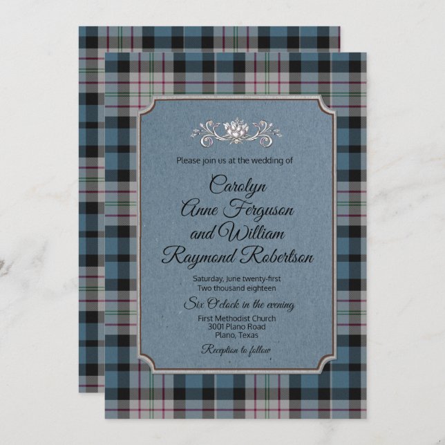 Ferguson Plaid Monogrammed Wedding Invitation (Front/Back)