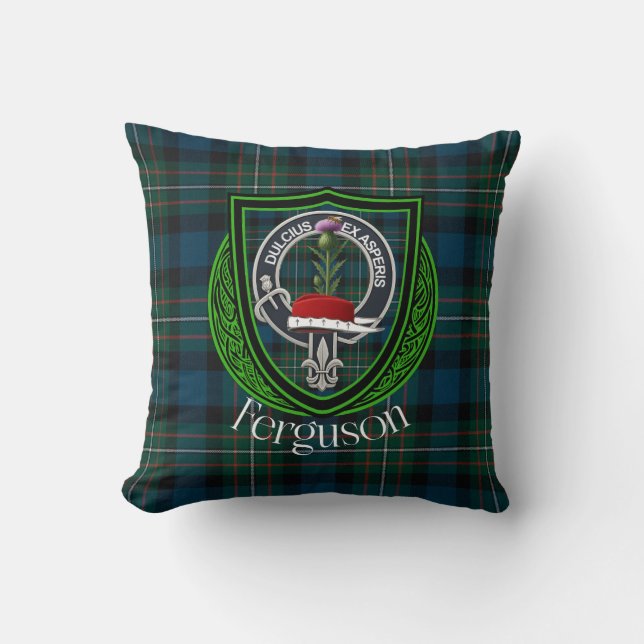 Ferguson Scottish Clan Tartan & Crest Cushion (Front)