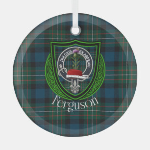Ferguson Scottish Clan Tartan & Crest Glass Tree Decoration