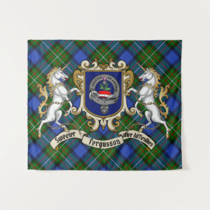 Fergusson Clan Badge & Unicorns w/Tartan  Tapestry