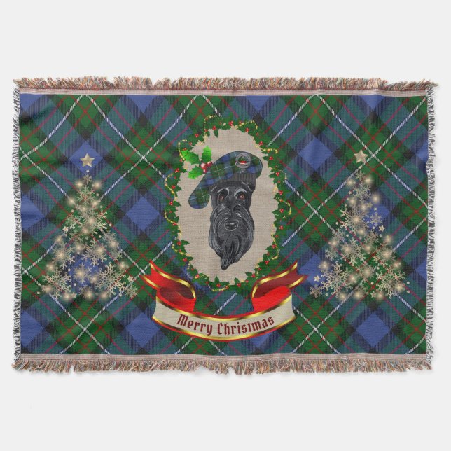 Fergusson Scottie Dog Christmas Throw Blanket (Front)