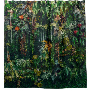 fern and plant decorate on wall shower curtain