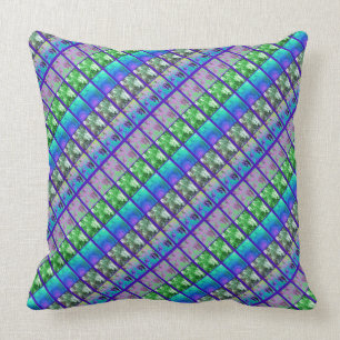 Fern Art/Photo Diag Strip Blue/Green Large Cushion