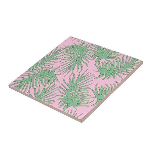 Fern branches on pink. ceramic tile (Side)