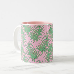 Fern branches on pink. Two-Tone coffee mug