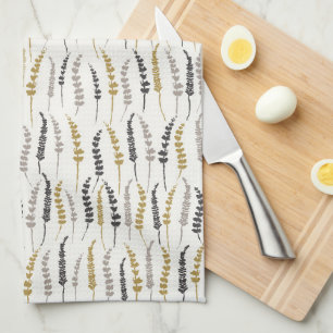 Fern Cottage Print Gold and Grey Tea Towel