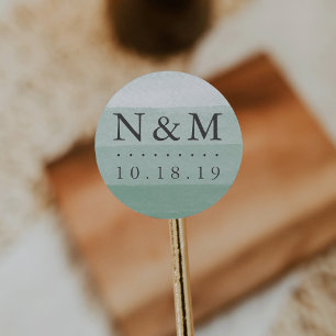 Fern   Dip Dye Watercolor Wedding Monogram Classic Round Sticker