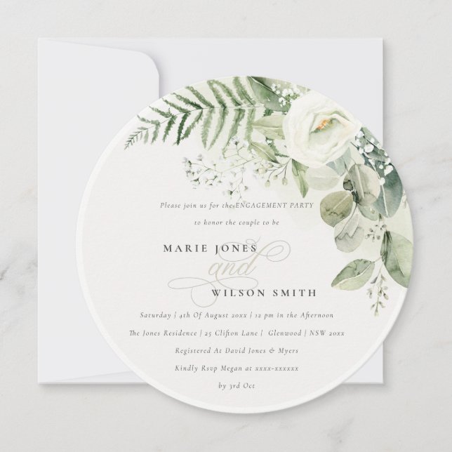 Fern Eucalyptus Greenery Foliage Engagement Party Invitation (Front)