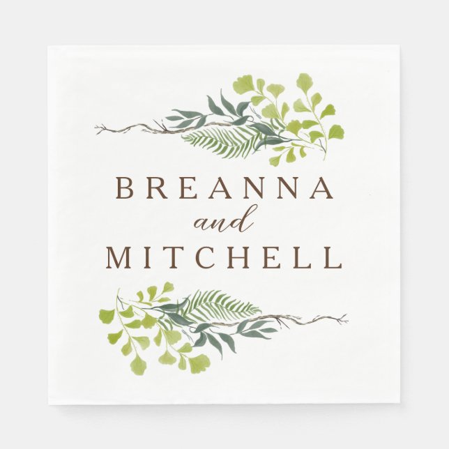 Fern Eucalyptus Hand-Drawn Greenery Wedding Napkin (Front)