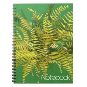 Fern, floral, customisable, greenery, blue & green notebook