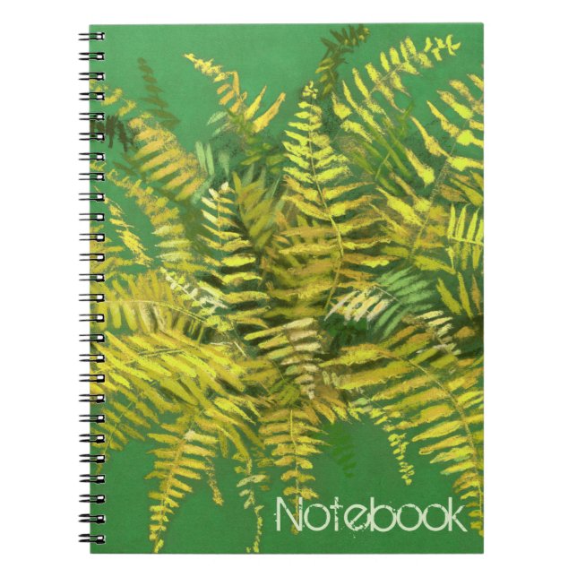 Fern, floral, customisable, greenery, blue & green notebook (Front)