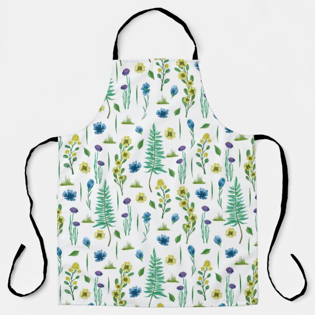 Fern Flowers Seamless Nature Pattern Apron (Front)