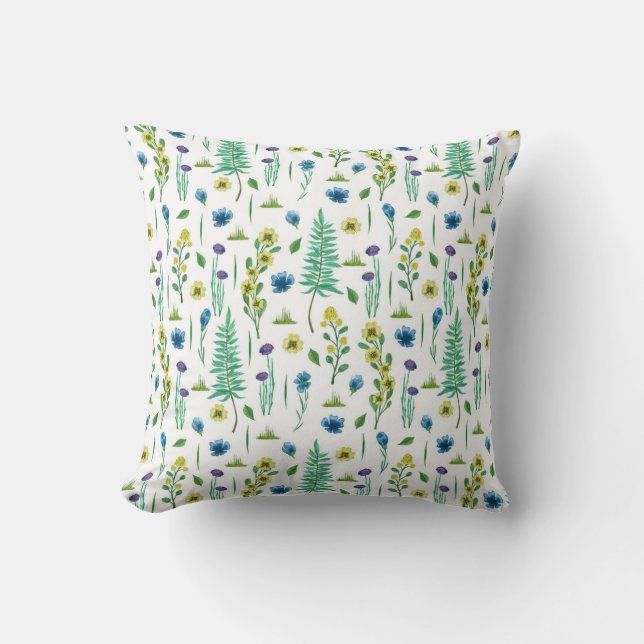 Fern Flowers Seamless Nature Pattern Cushion (Front)