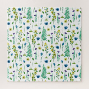 Fern Flowers Seamless Nature Pattern Jigsaw Puzzle