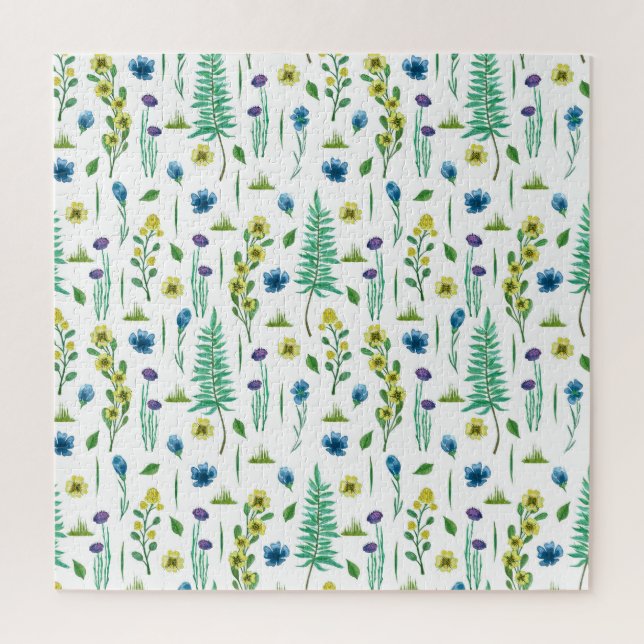 Fern Flowers Seamless Nature Pattern Jigsaw Puzzle (Vertical)