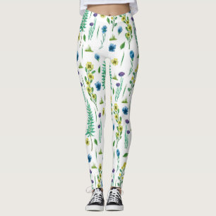 Fern Flowers Seamless Nature Pattern Leggings