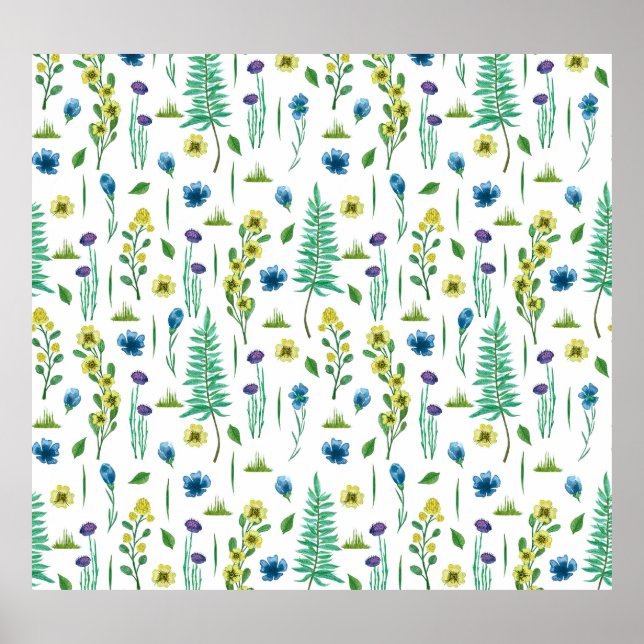 Fern Flowers Seamless Nature Pattern Poster (Front)