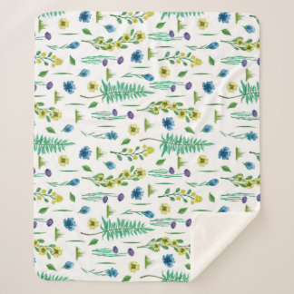 Fern Flowers Seamless Nature Pattern Sherpa Blanket