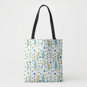 Fern Flowers Seamless Nature Pattern Tote Bag