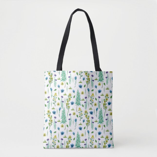 Fern Flowers Seamless Nature Pattern Tote Bag (Front)