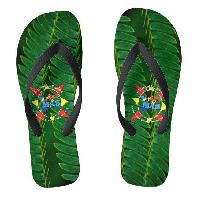  Fern Foliage with Art By MAS logo. Thongs (Footbed)