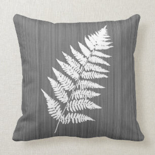 Fern Frond, White on Charcoal Grey / Grey Cushion