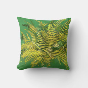 Fern, fronds, floral, green golden yellow greenery cushion